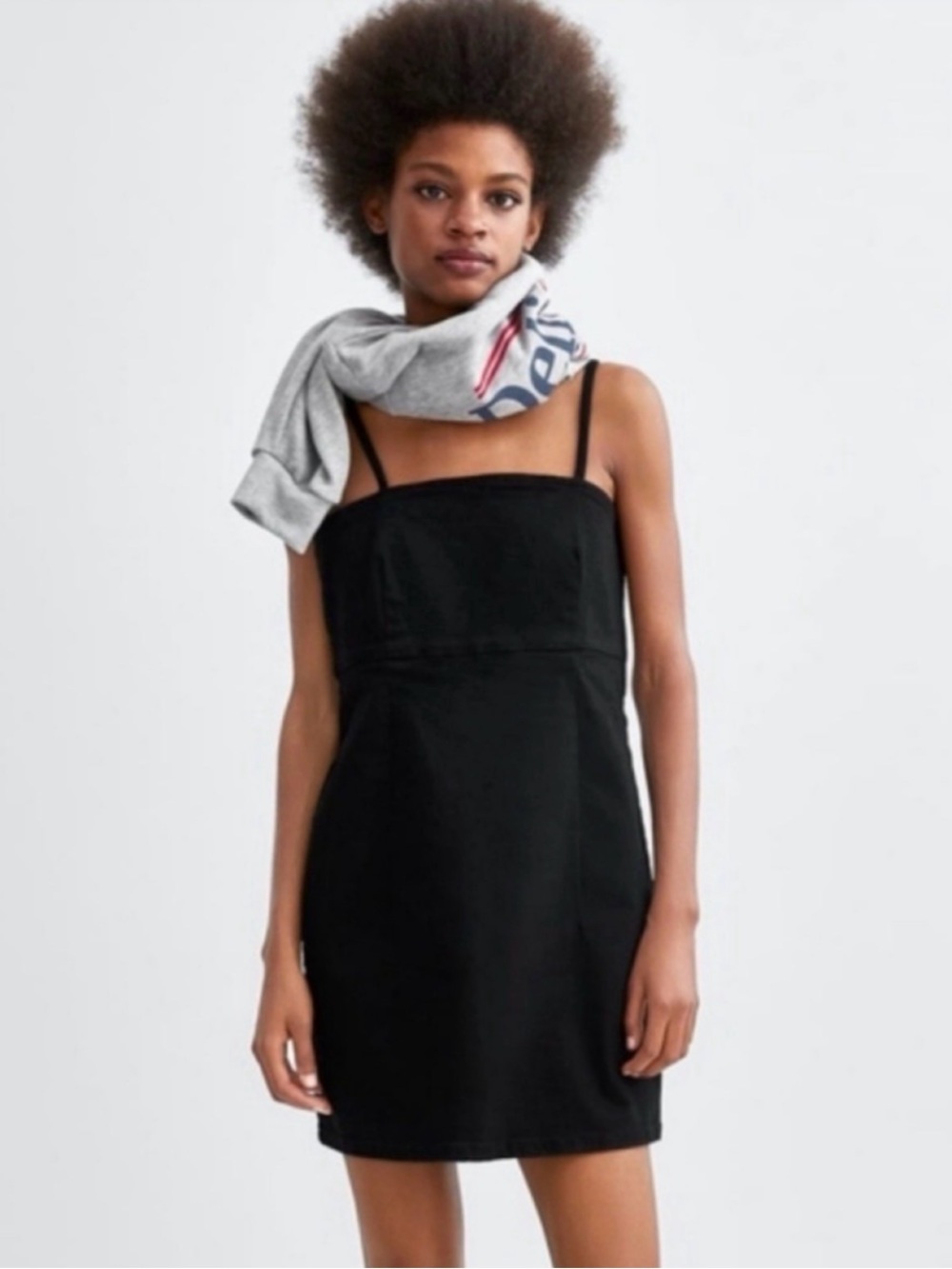 Zara Dark Blue Denim Mini Slip Dress with Spaghetti Straps